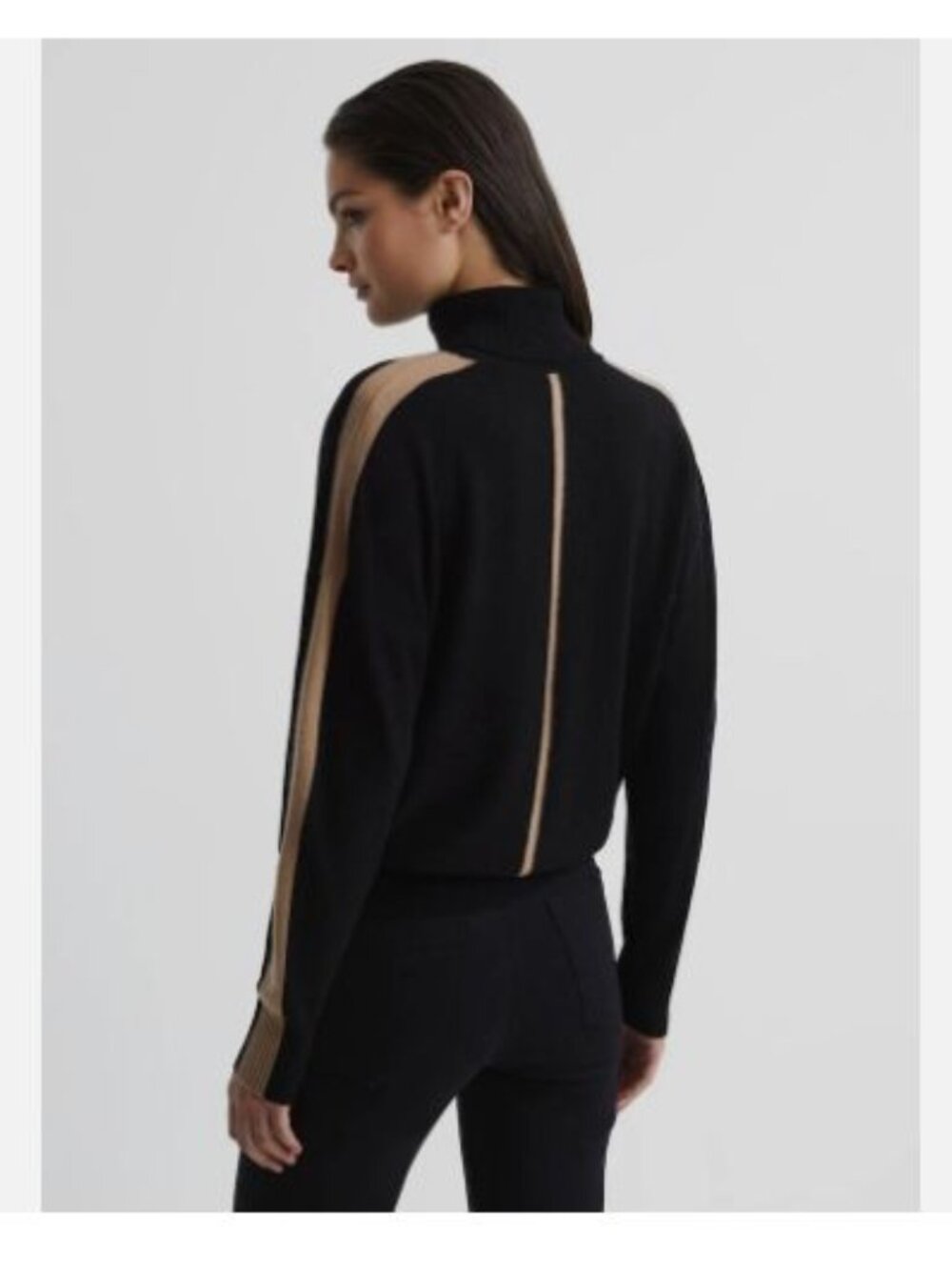 REISS Nova Black + Camel Wool Blend Turtleneck Sweater fits Small Med